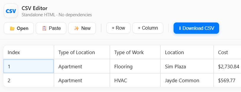 CSV Editor Preview - macOS style interface